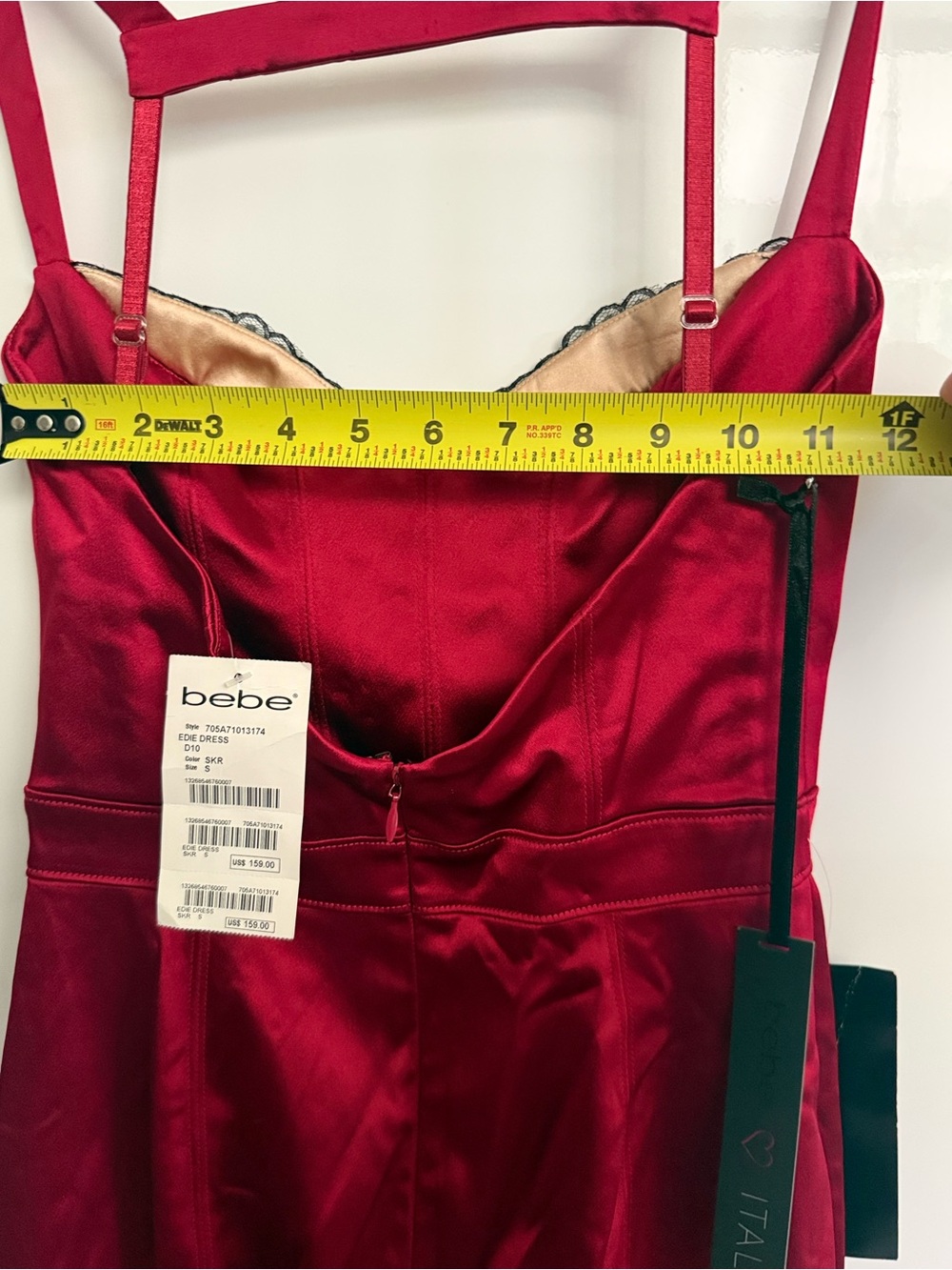 bebe Red Satin Lace-Trim Midi Dress with Strappy Neckline - Picture 5 of 5
